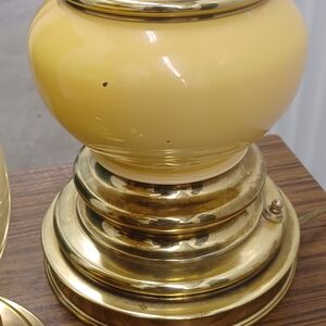 Vintage pair of brass and enamel table lamps by Rembrandt Masterpiece